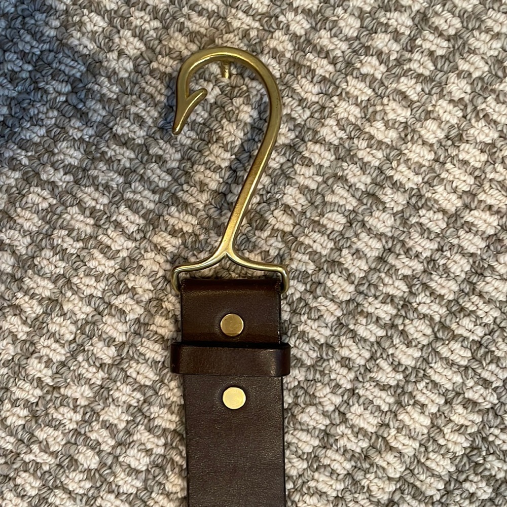 Mens fish hook brown leather belt